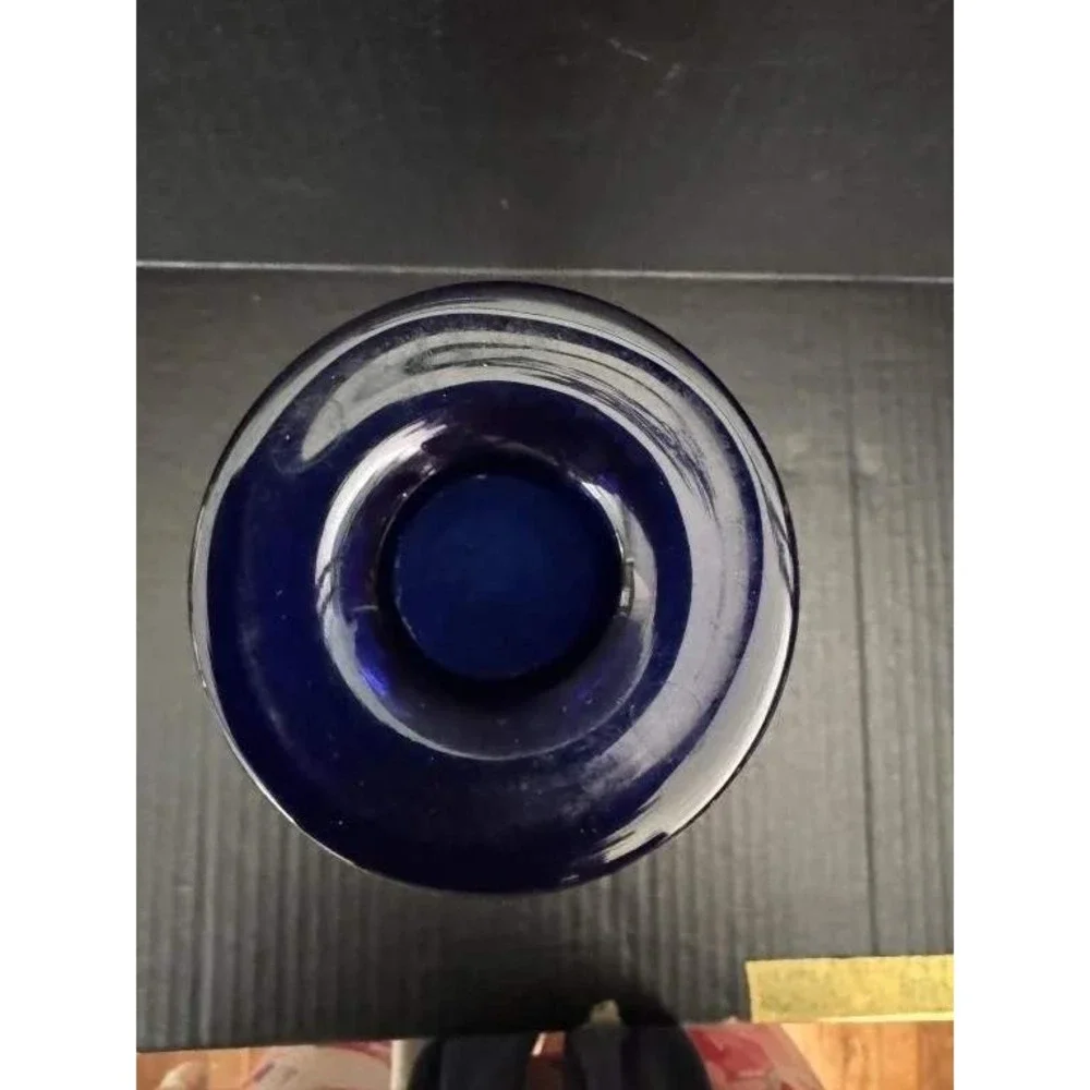Vintage Cobalt Blue Glass Decanter‎ with Textured Clear Flame Stopper